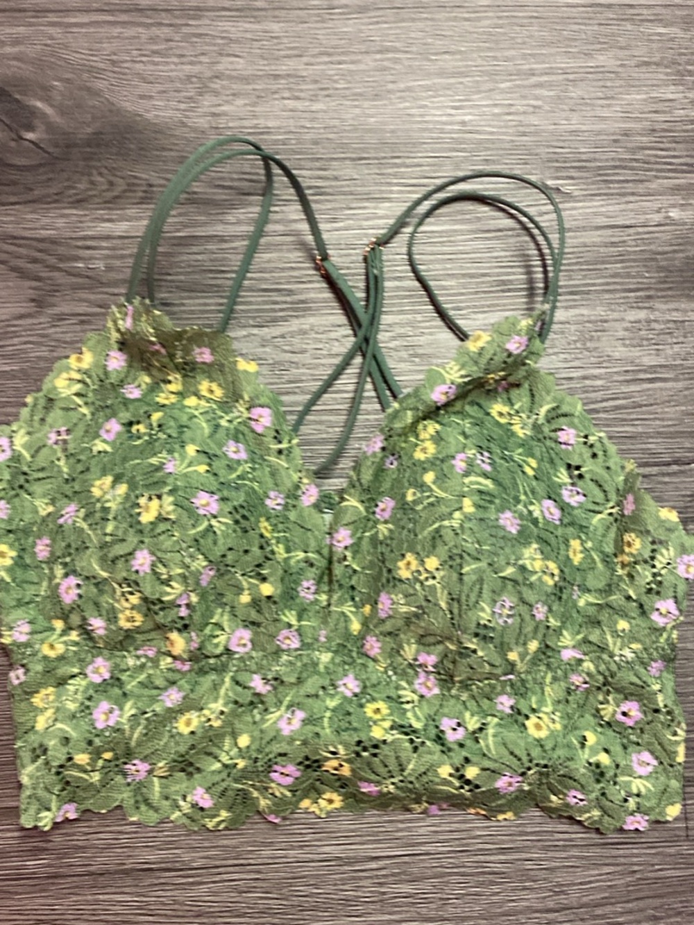 PINK Victoria's Secret Green Floral Lace Bralette with Pastel Accents